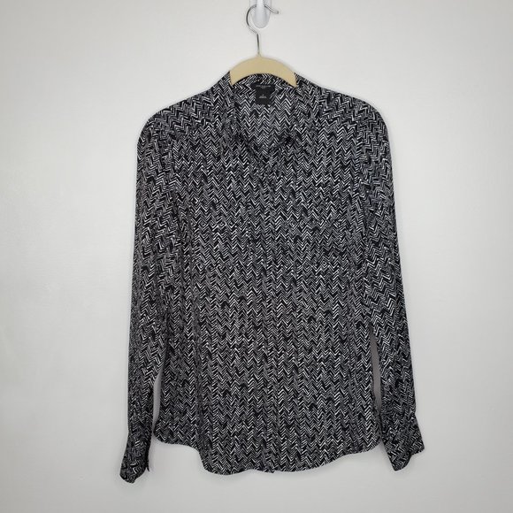 Ann Taylor Factory Black White Chevron Button Up Career Blouse Top Size 0 - Picture 1 of 11